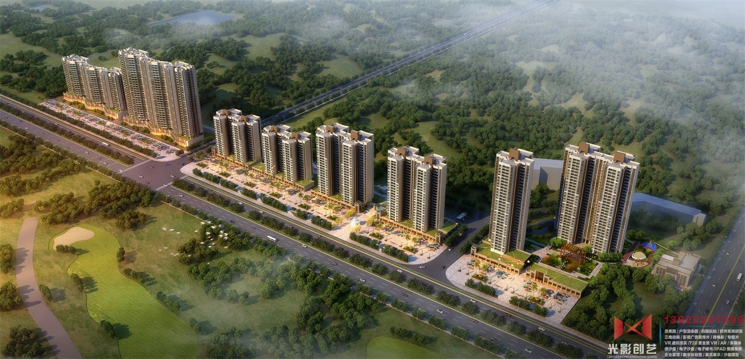 广州时代长岛蓝湾黄昏鸟瞰图