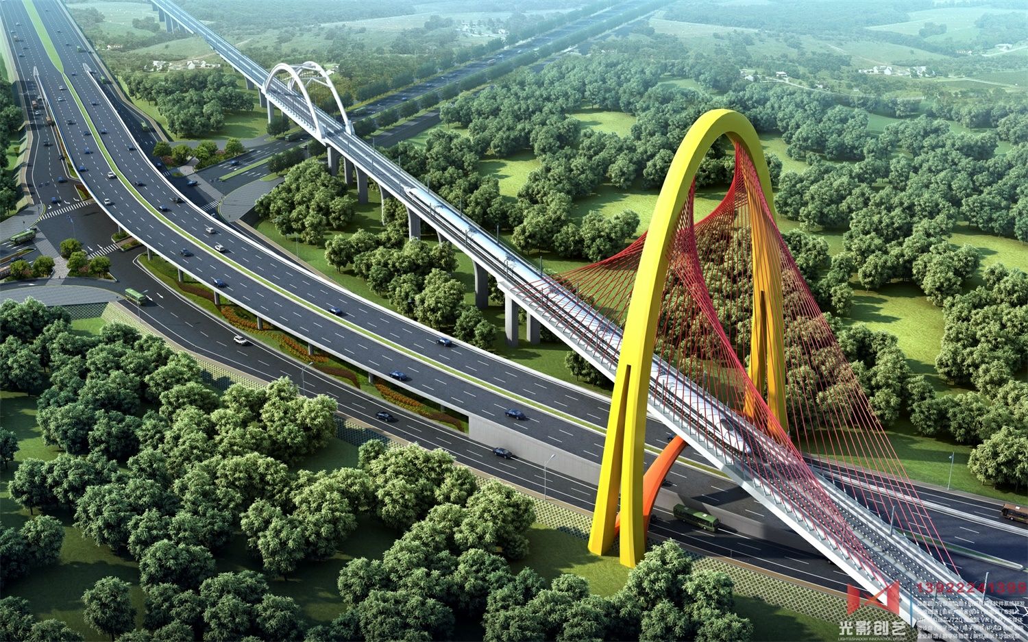 跨钟太公路特大桥主桥鸟瞰图