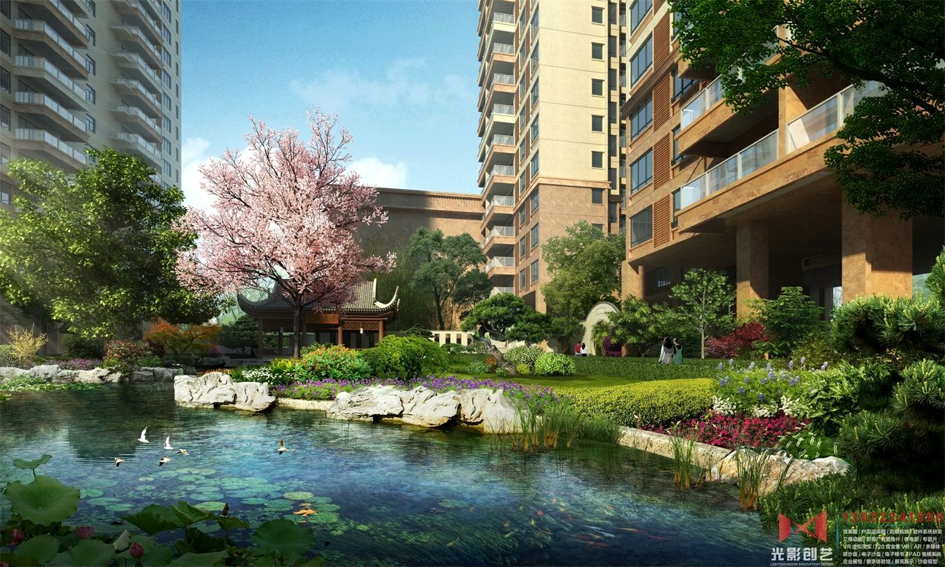 衡阳愉景雅苑内廷中式景观效果图