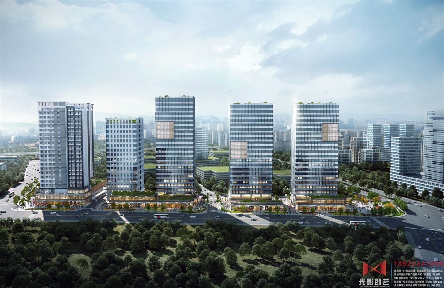TCL海谷科技大厦整体远眺立面